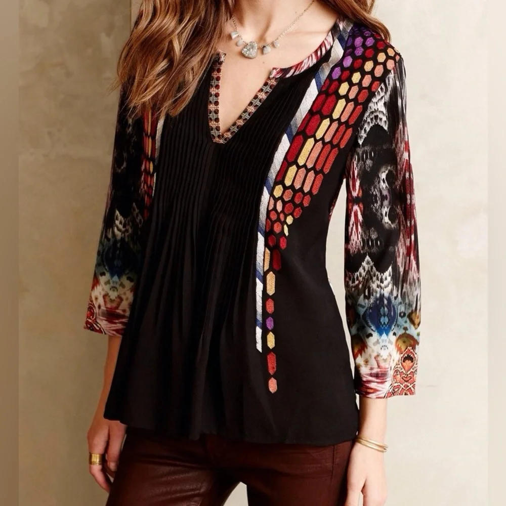 Ranna Gill Anthropologie Embroidered Spectral Peasant Top Blouse Size Small - Picture 1 of 8